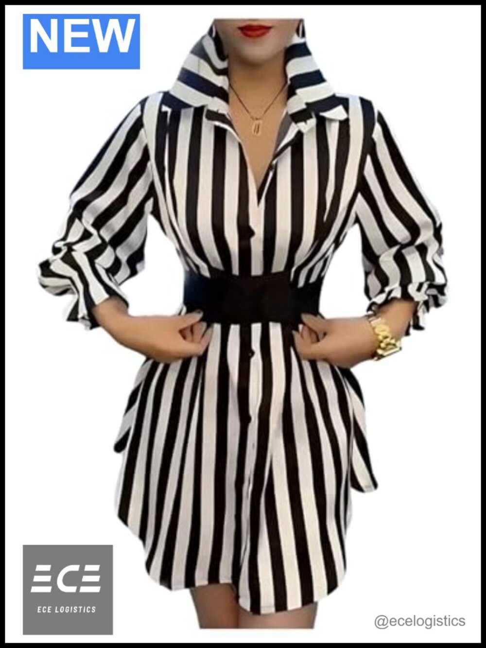 Striped Button Down Shirt Long Sleeve Belted Collared Blouse Top